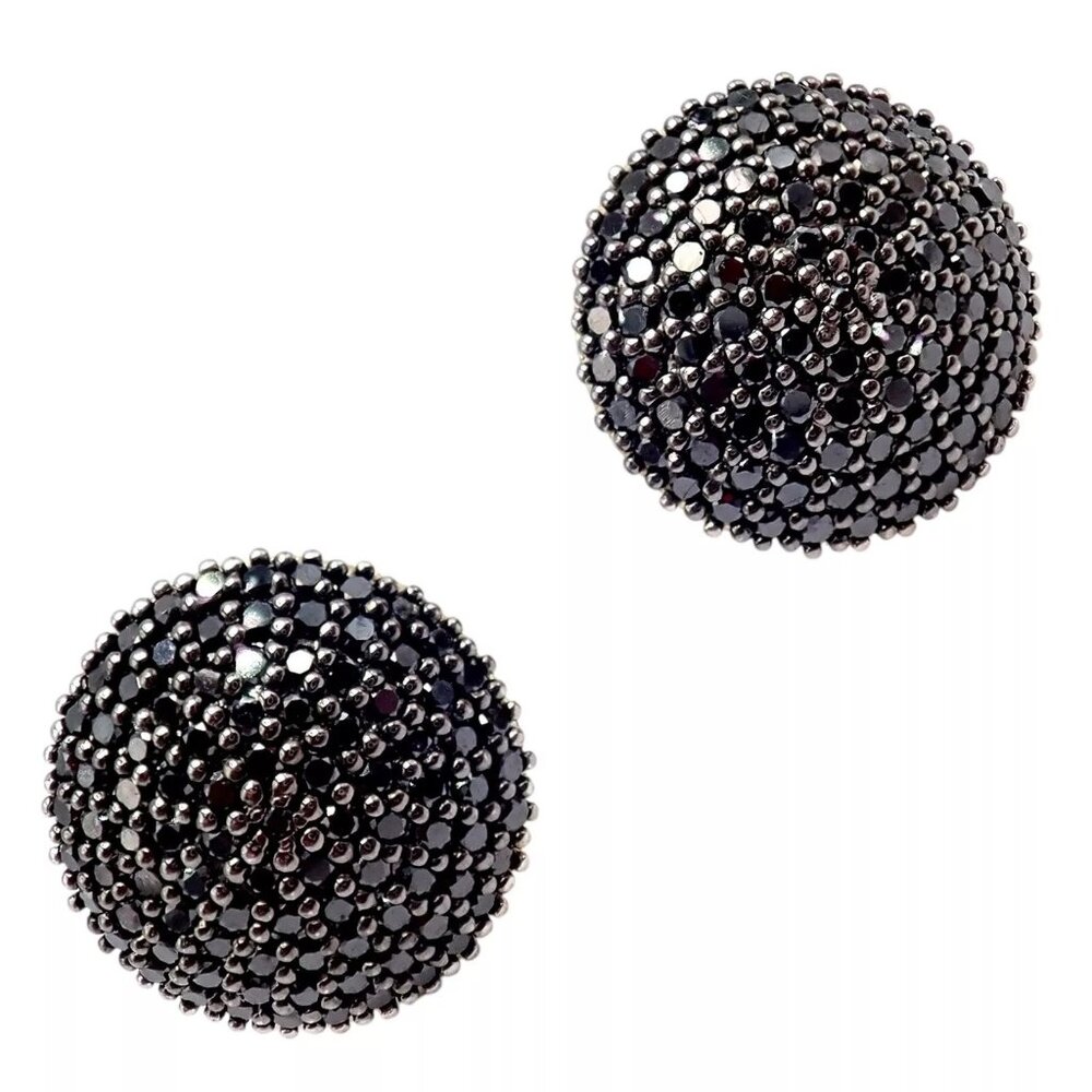 Authentic! Gurhan 24k Yellow Gold Hammered Lentil Black Diamond Large Earrings